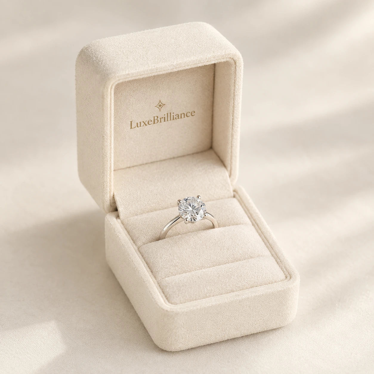 Luxe Brilliance ring box with an engagement ring