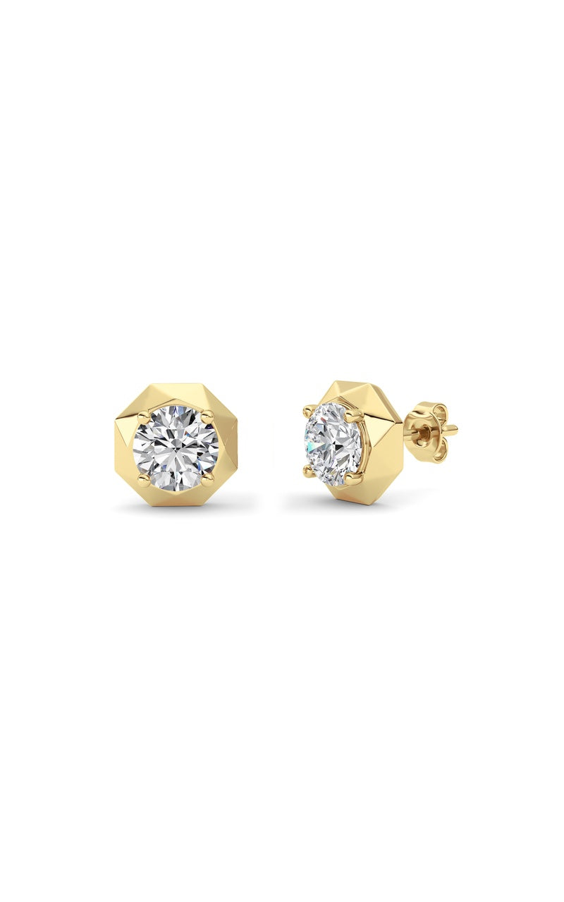 2CTW Round Shaped Lab Grown Diamond (F/VS) Earring in 14K Yellow Gold