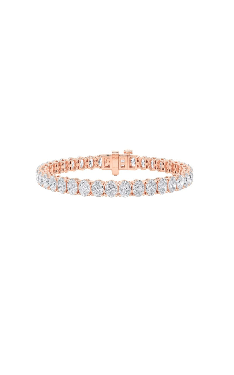 16.5CTW Oval Shaped Lab Grown Diamond (F/VS) East West Line Bracelet in 14K Gold