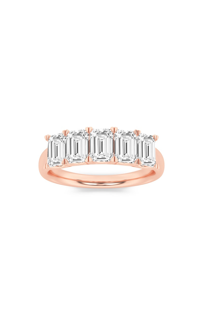 2Cttw Emerald Shaped Lab Grown Diamond (F/VS) FiveStone Band Ring in 14K Gold