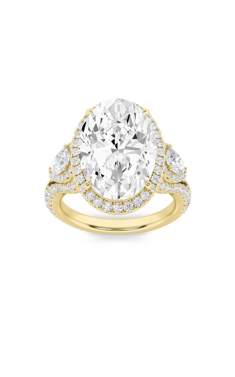 7.25CTW Oval Shaped Lab Grown Diamond (F/VS) Bold Accented Engagement Ring in 14K Gold