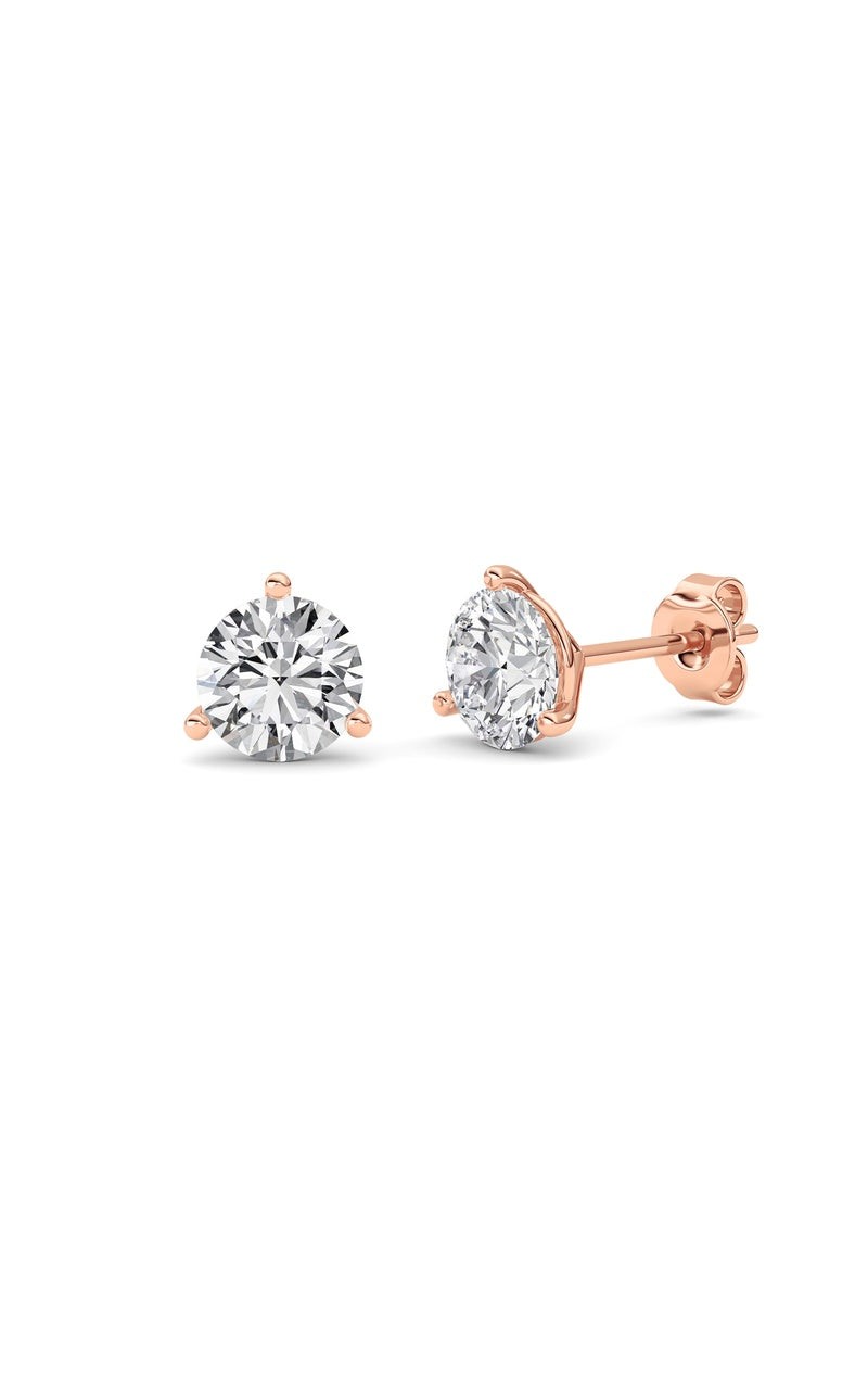3CTW Round Shaped Lab Grown Diamond (G/VS) Three Prong Martini Stud Earrings in 14K White Gold