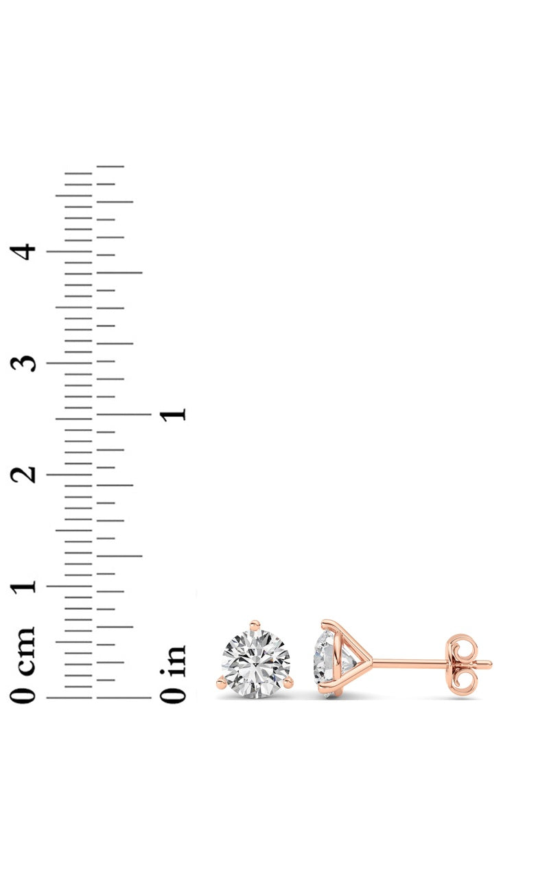 3CTW Round Shaped Lab Grown Diamond (G/VS) Three Prong Martini Stud Earrings in 14K White Gold