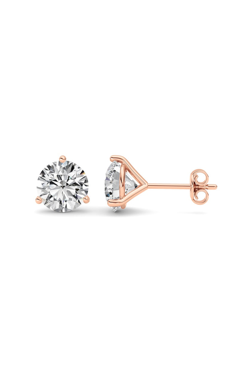 3.5CTW Round Shaped Lab Grown Diamond (G/VS) Three Prong Martini Stud Earrings in 14K White Gold