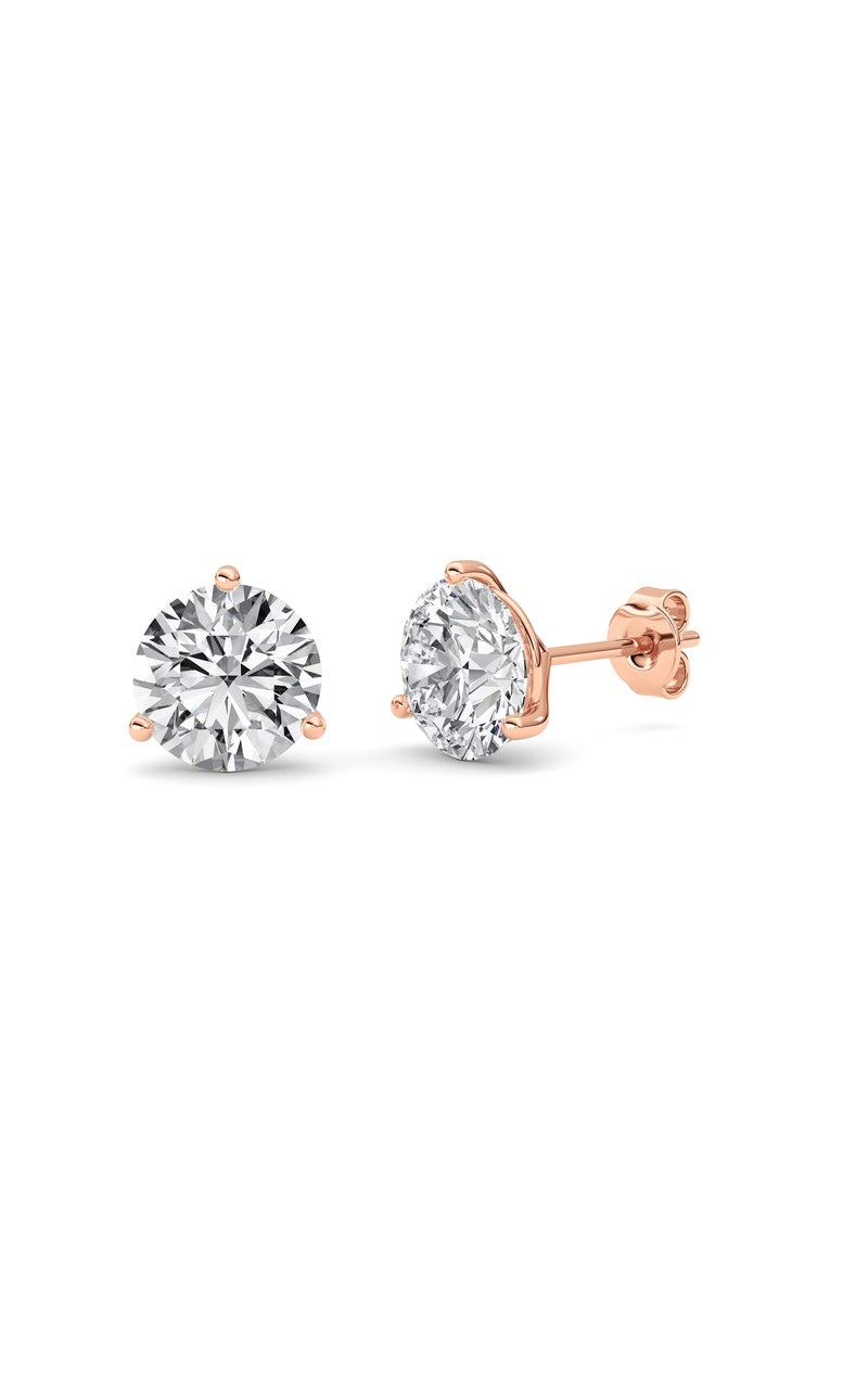 3.5CTW Round Shaped Lab Grown Diamond (G/VS) Three Prong Martini Stud Earrings in 14K White Gold