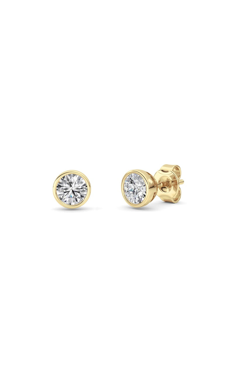 1Cttw Round Shaped Lab Grown Diamond (F/VS) Bezel Set Earrings in 14K Gold