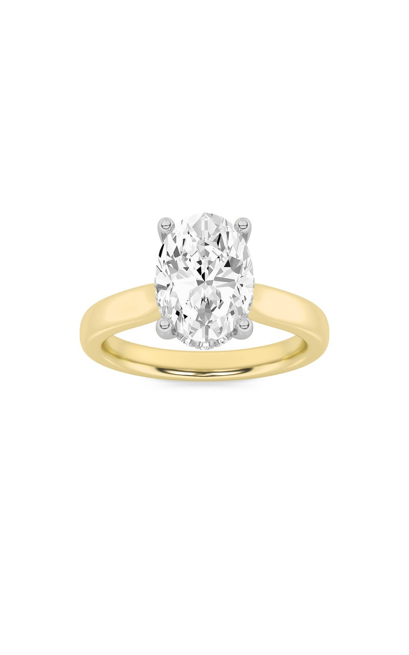 1CTW Oval Shaped Lab Grown Diamond (F/VS) Hidden Halo Cathedral Shank Engagement Ring in 14K Gold