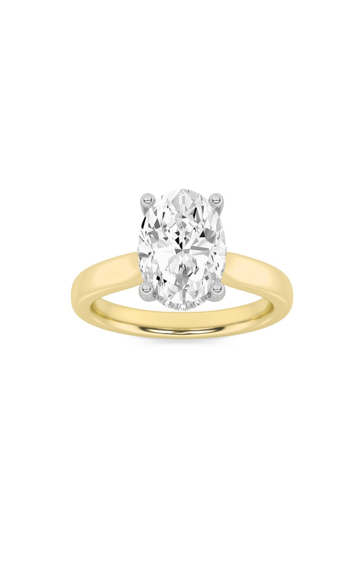 1CTW Oval Shaped Lab Grown Diamond (F/VS) Hidden Halo Cathedral Shank Engagement Ring in 14K Gold