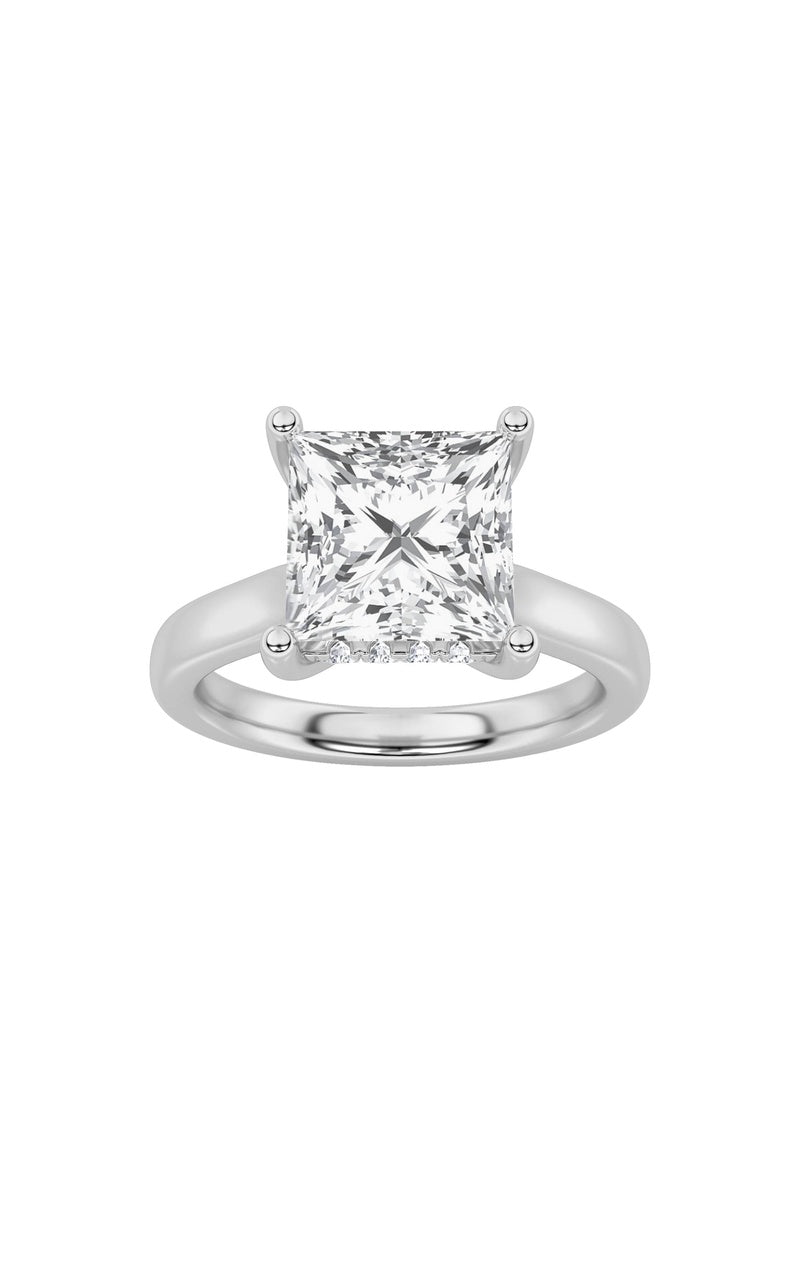4CTW Princess Shaped Lab Grown Diamond (F/VS) Ring in 14K White Gold