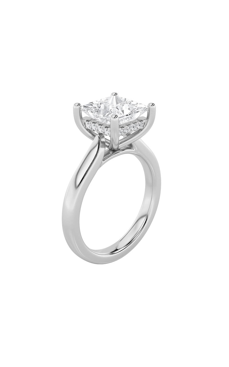 4CTW Princess Shaped Lab Grown Diamond (F/VS) Ring in 14K White Gold