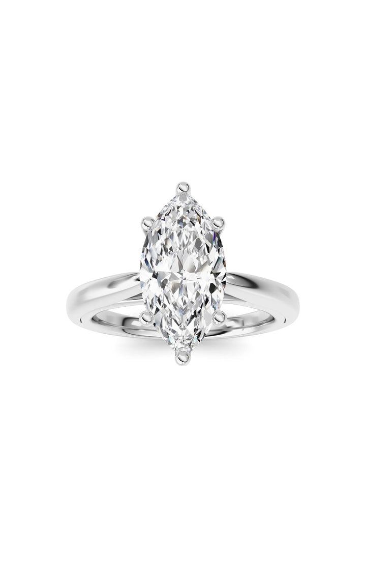 2CTW Marquise Shaped Lab Grown Diamond (F/VS) Ring in 14K White Gold