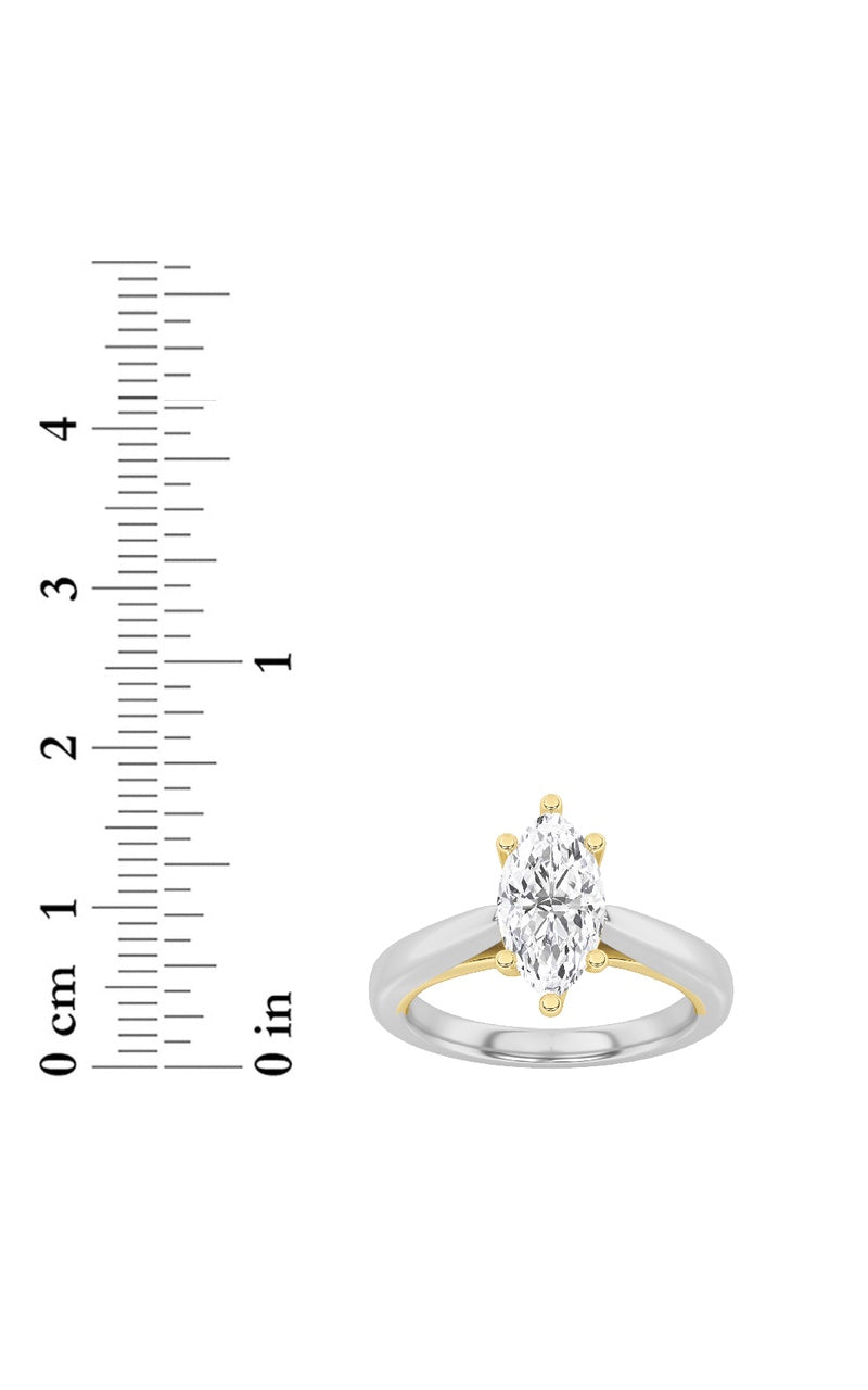 3CTW Marquise Shaped Lab Grown Diamond (F/VS) Ring in 14K White Gold, 14K White Gold|14K Yellow Gold