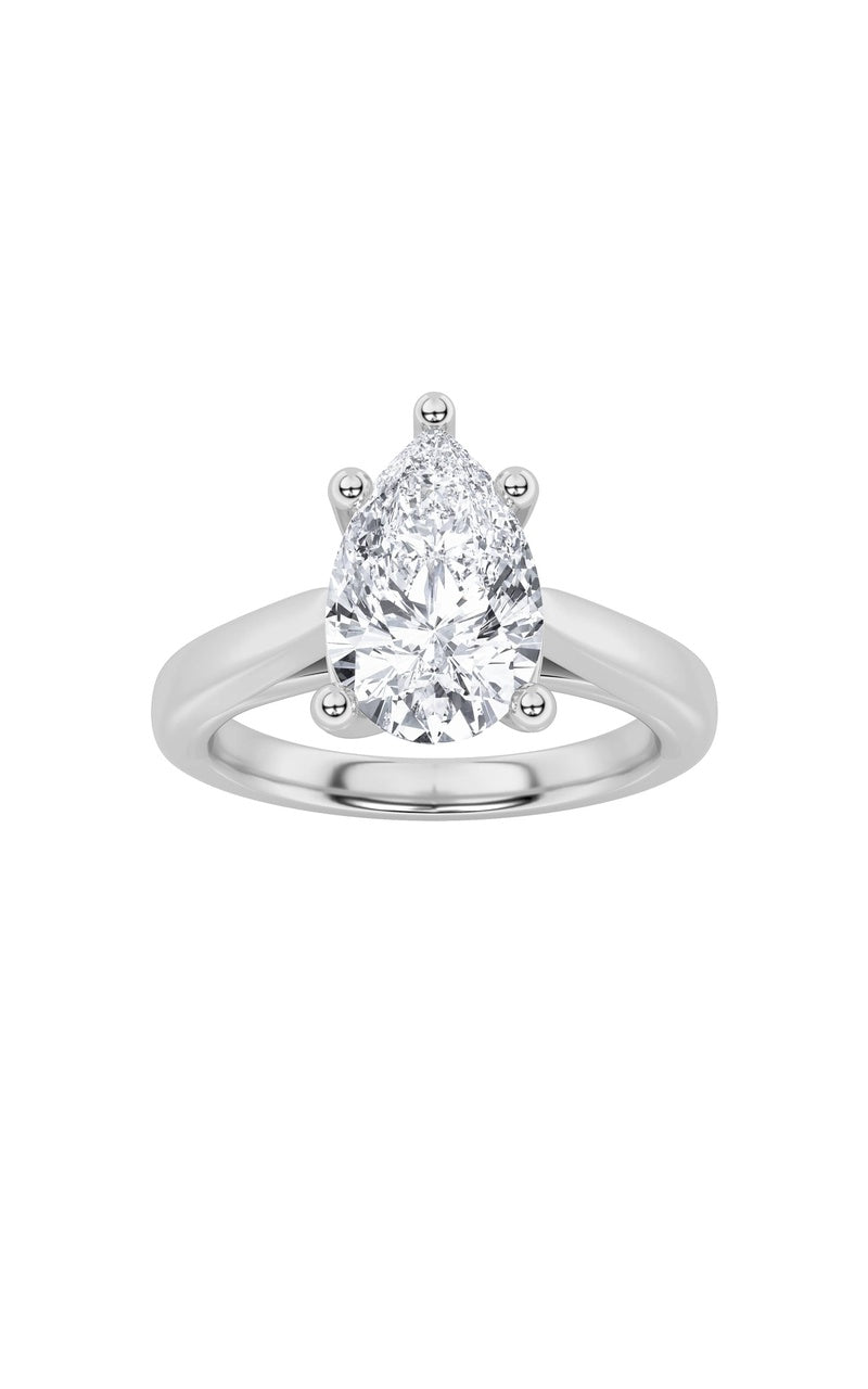 3CTW Pear Shaped Lab Grown Diamond (F/VS) Ring in 14K White Gold