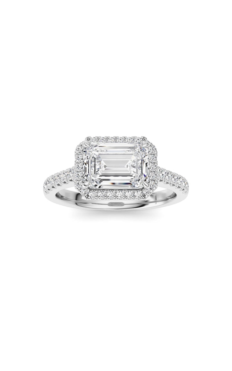 2CTW Emerald Shaped Lab Grown Diamond (F/VS) Ring in 14K White Gold