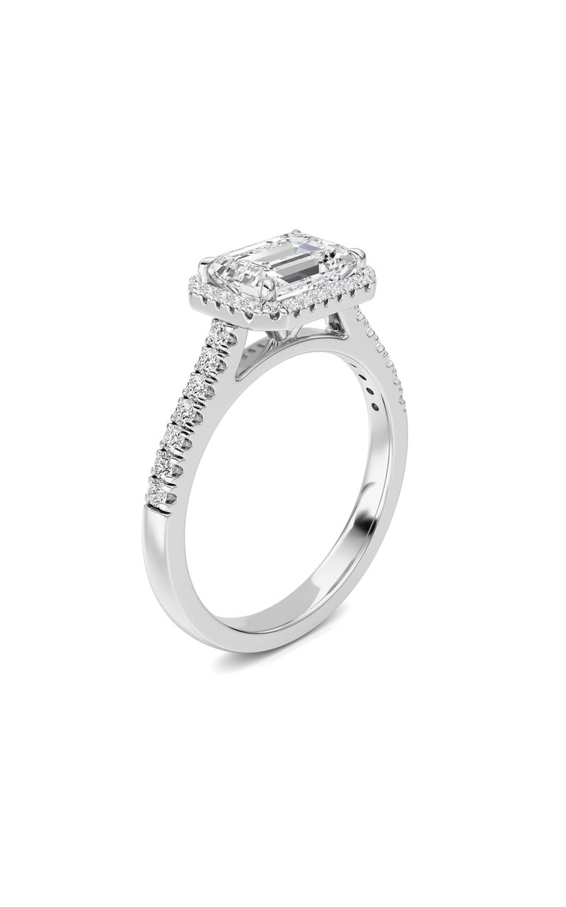 2CTW Emerald Shaped Lab Grown Diamond (F/VS) Ring in 14K White Gold