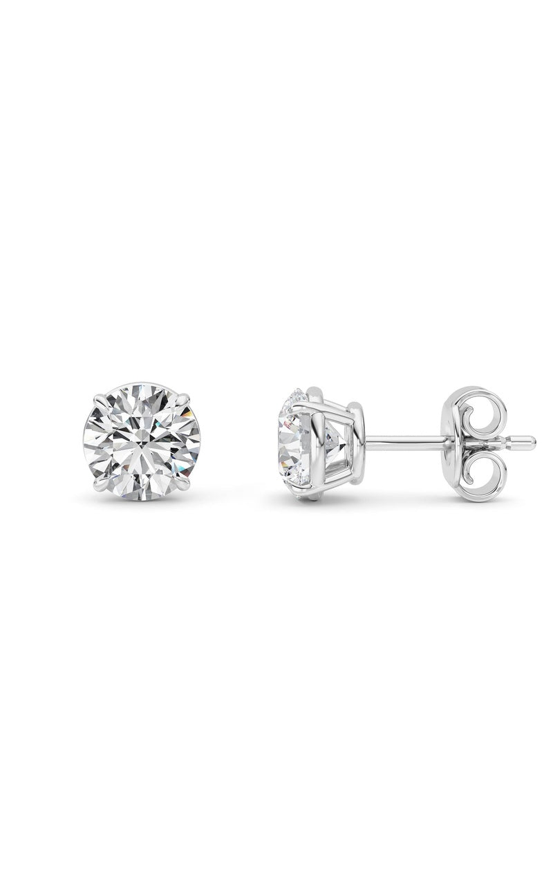 2 Cttw Round Brilliant Stud Earrings in 14K White Gold Over Sterling Silver, Silver|14K White Gold