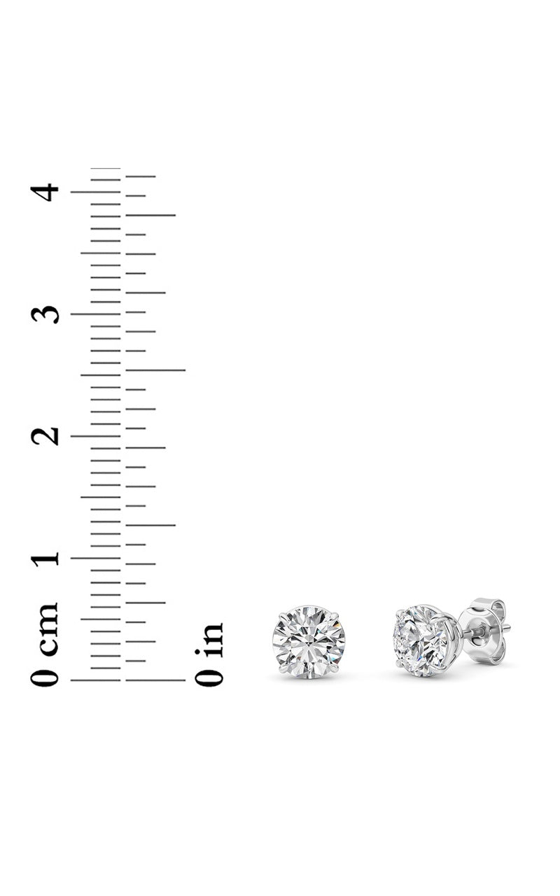 2 Cttw Round Brilliant Stud Earrings in 14K White Gold Over Sterling Silver, Silver|14K White Gold
