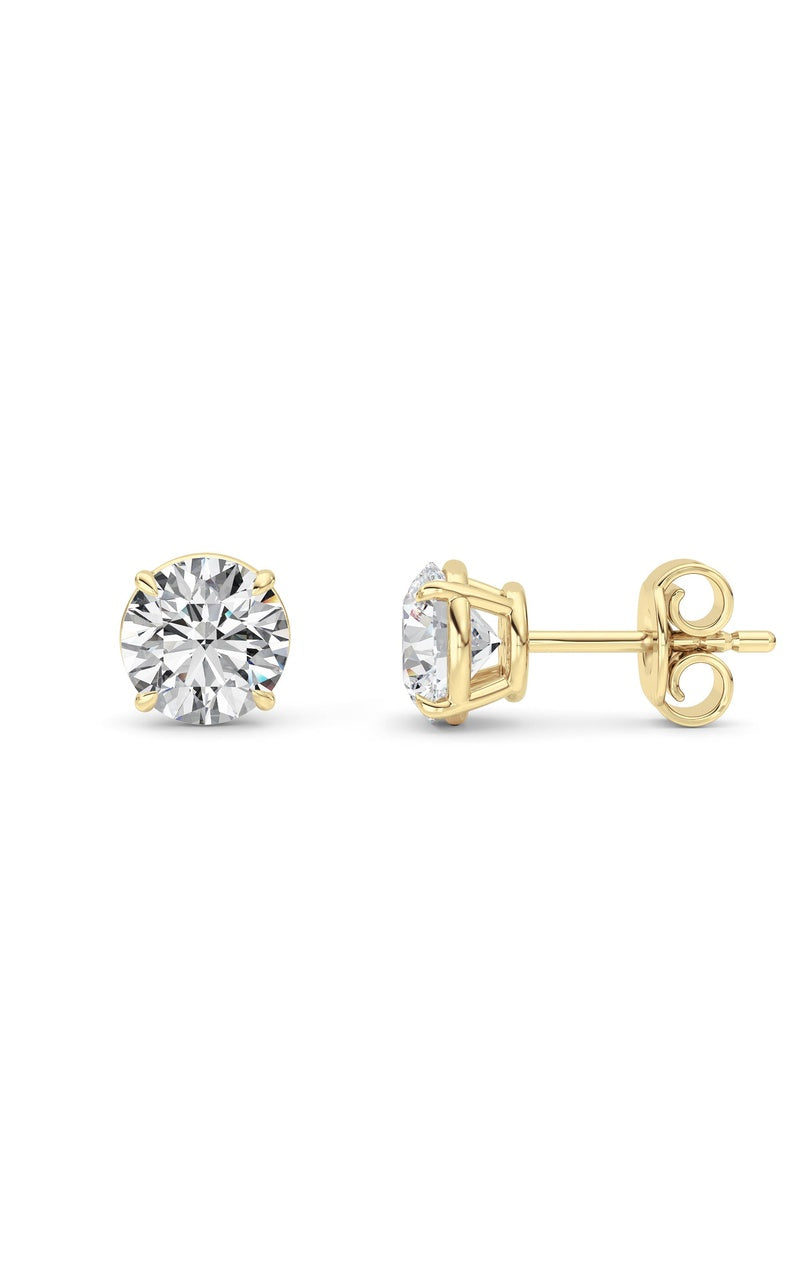 2 Cttw Round Brilliant Stud Earrings in 14K White Gold Over Sterling Silver, Silver|14K Yellow Gold