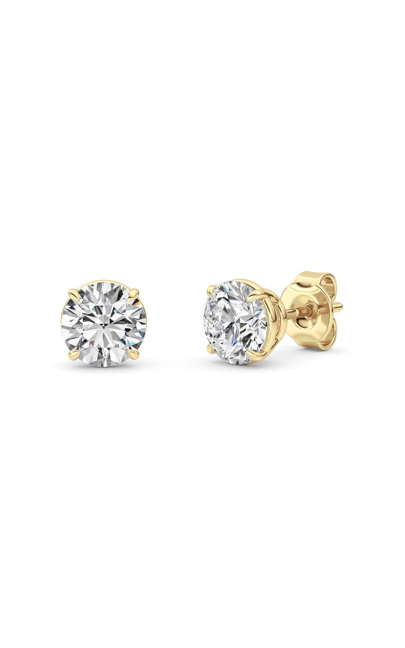 2 Cttw Round Brilliant Stud Earrings in 14K White Gold Over Sterling Silver, Silver|14K Yellow Gold