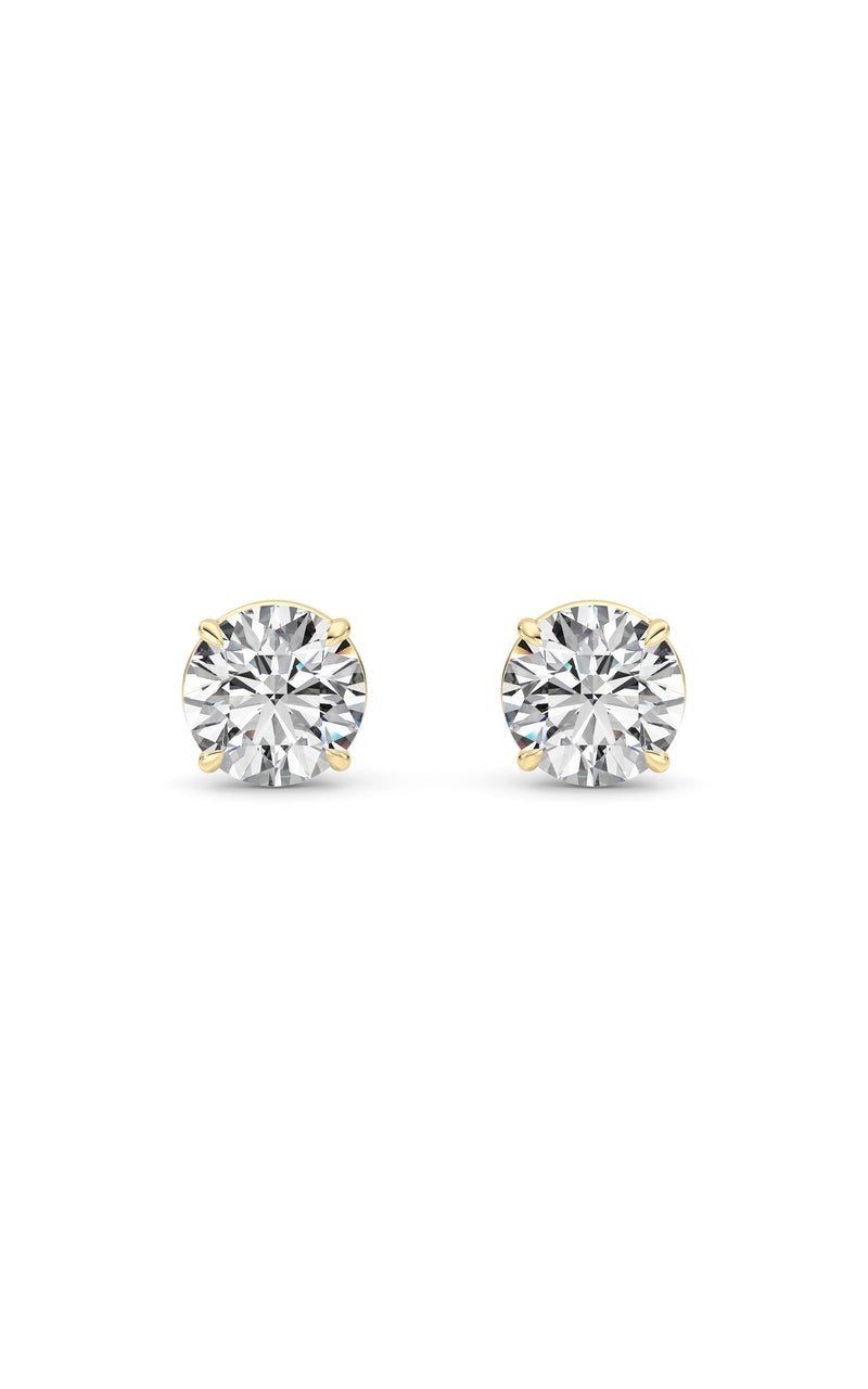 2 Cttw Round Brilliant Stud Earrings in 14K White Gold Over Sterling Silver, Silver|14K Yellow Gold