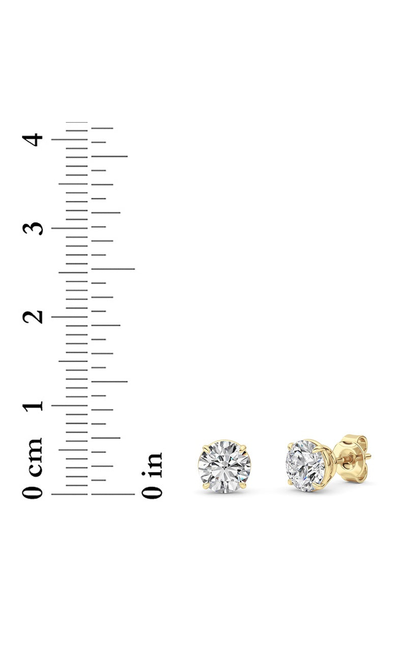 2 Cttw Round Brilliant Stud Earrings in 14K White Gold Over Sterling Silver, Silver|14K Yellow Gold