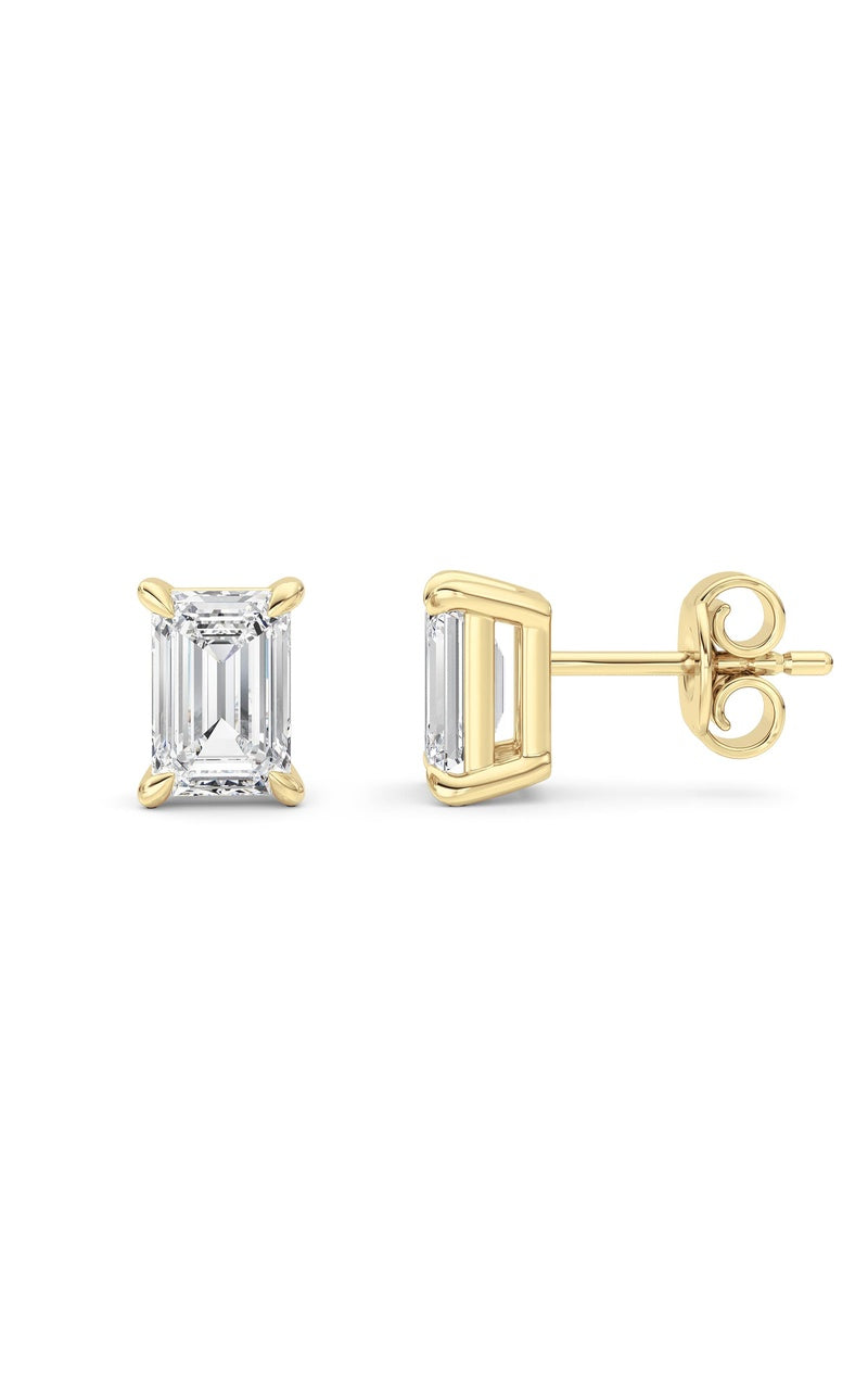 2 Cttw Four Prong Classic Stud Earrings in 14K White Gold Over Sterling Silver, Silver|14K Yellow Gold