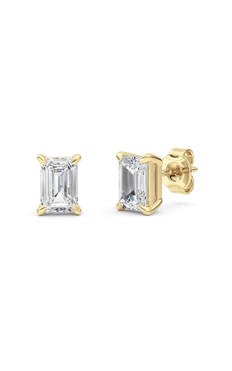 2 Cttw Four Prong Classic Stud Earrings in 14K White Gold Over Sterling Silver, Silver|14K Yellow Gold