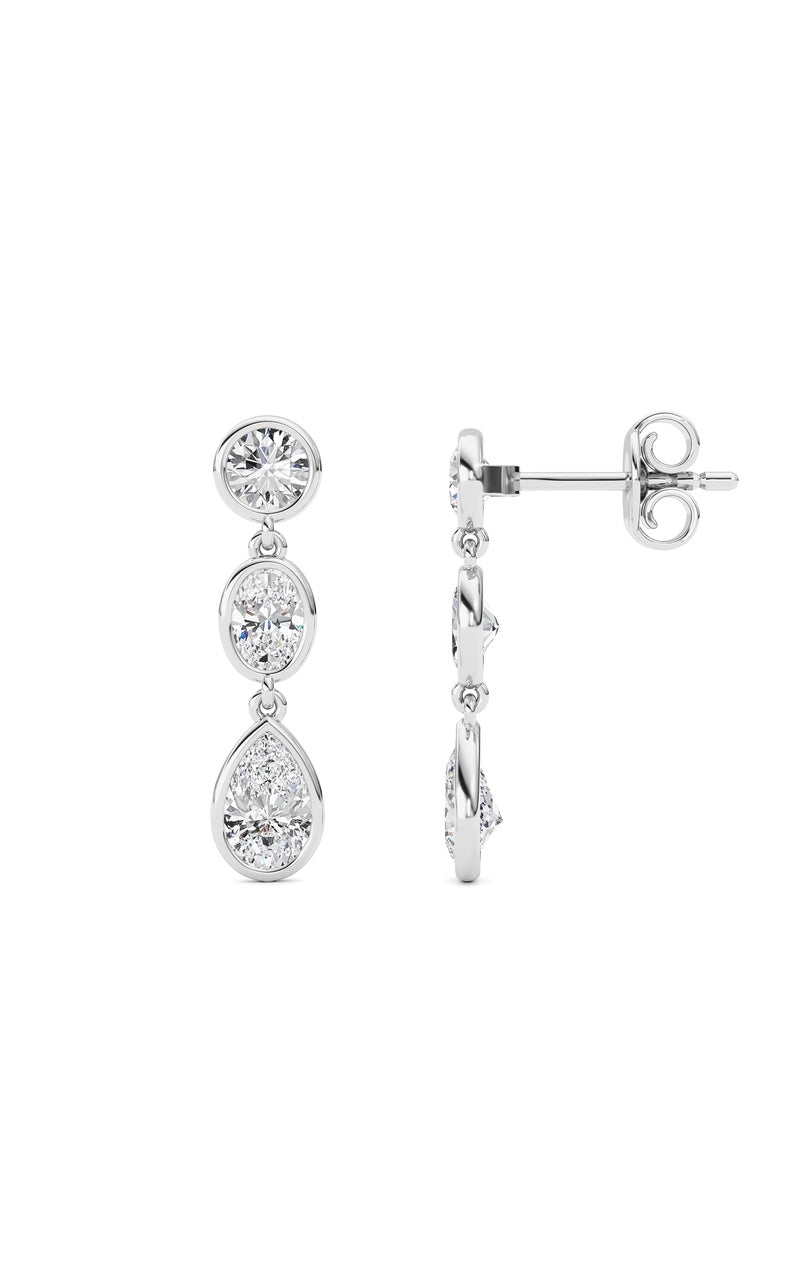 2 Cttw Three Stone Drop Earrings in 14K White Gold, 14K White Gold