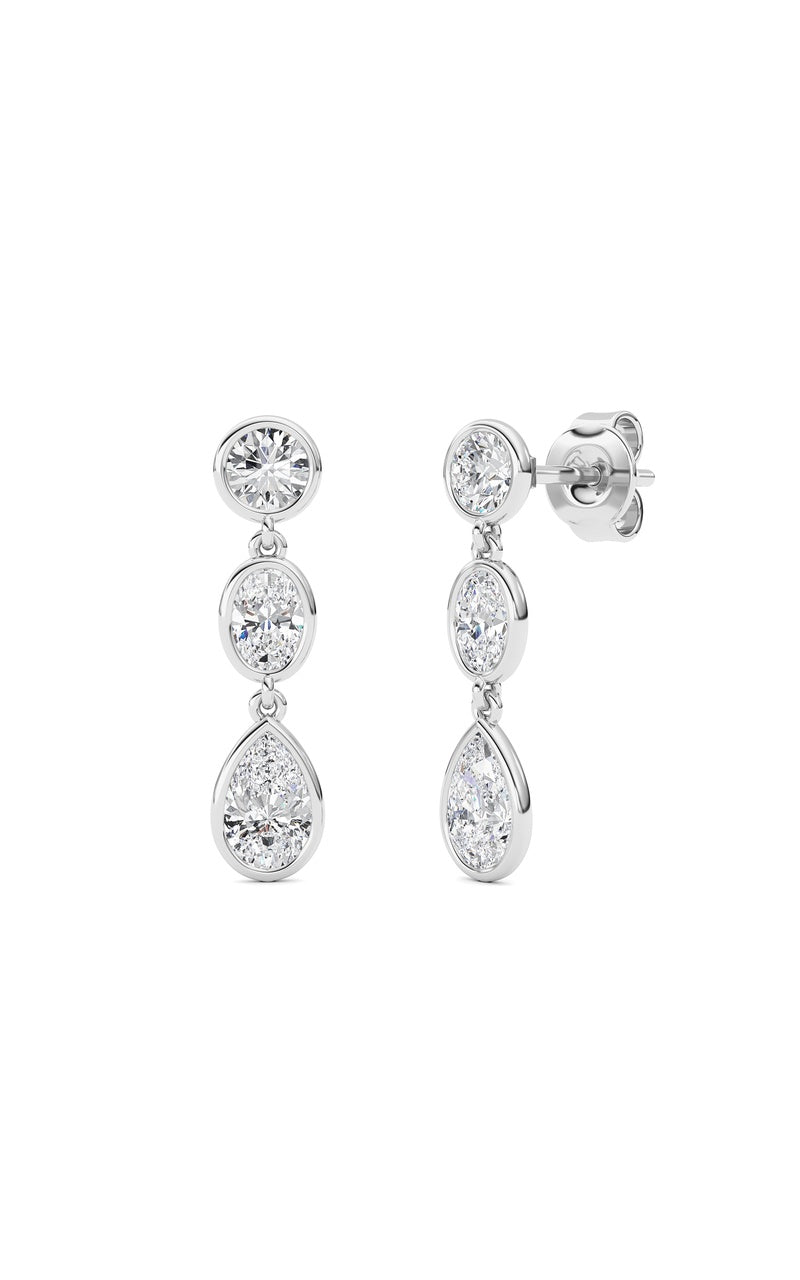 2 Cttw Three Stone Drop Earrings in 14K White Gold, 14K White Gold