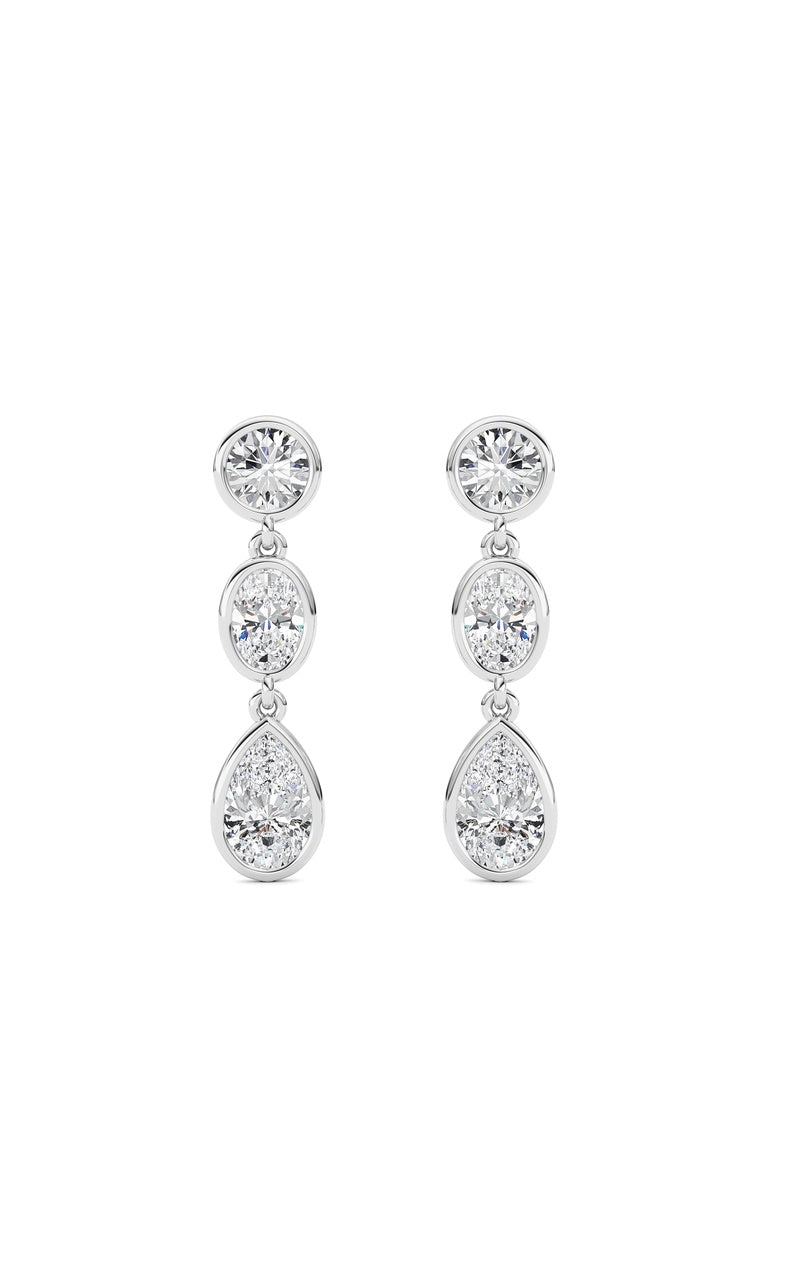2 Cttw Three Stone Drop Earrings in 14K White Gold, 14K White Gold