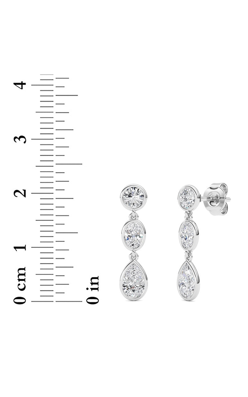 2 Cttw Three Stone Drop Earrings in 14K White Gold, 14K White Gold