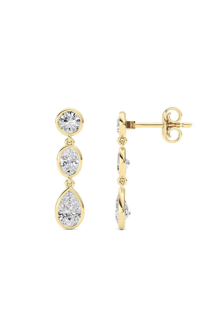 2 Cttw Three Stone Drop Earrings in 14K White Gold, 14K Yellow Gold