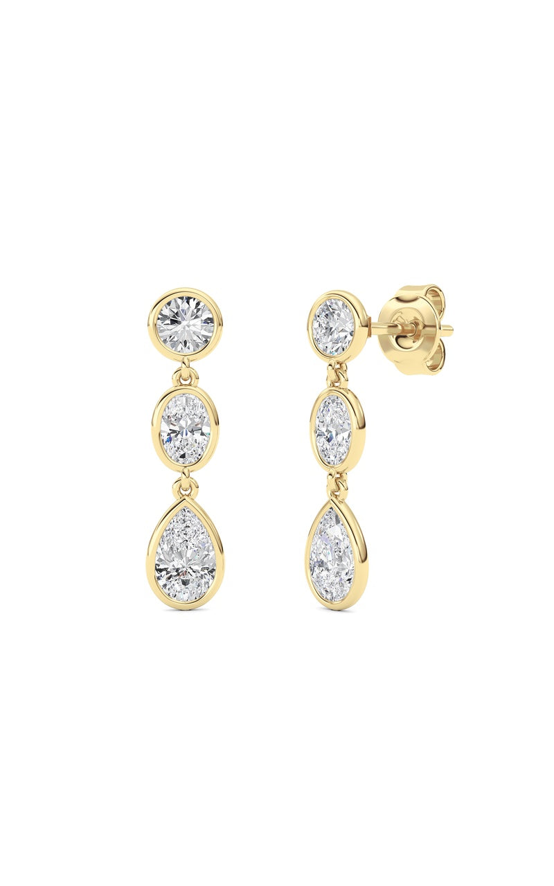 2 Cttw Three Stone Drop Earrings in 14K White Gold, 14K Yellow Gold