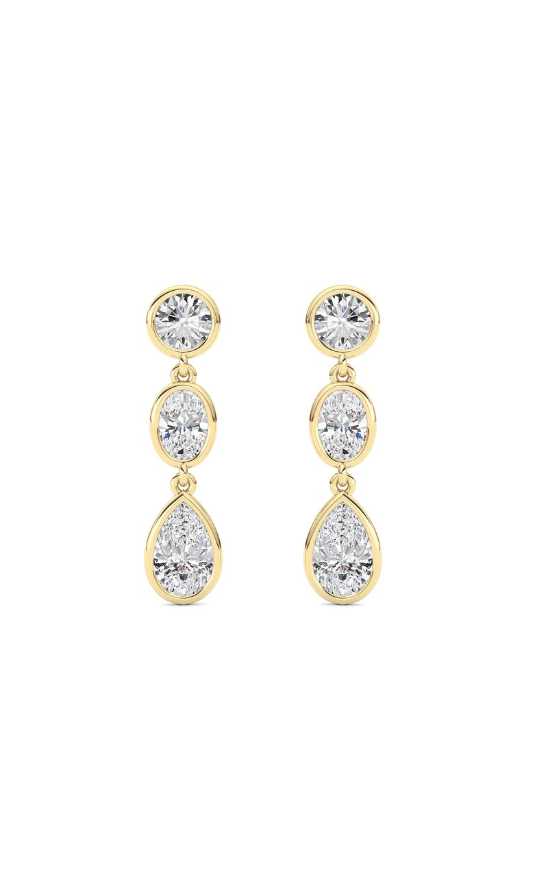 2 Cttw Three Stone Drop Earrings in 14K White Gold, 14K Yellow Gold