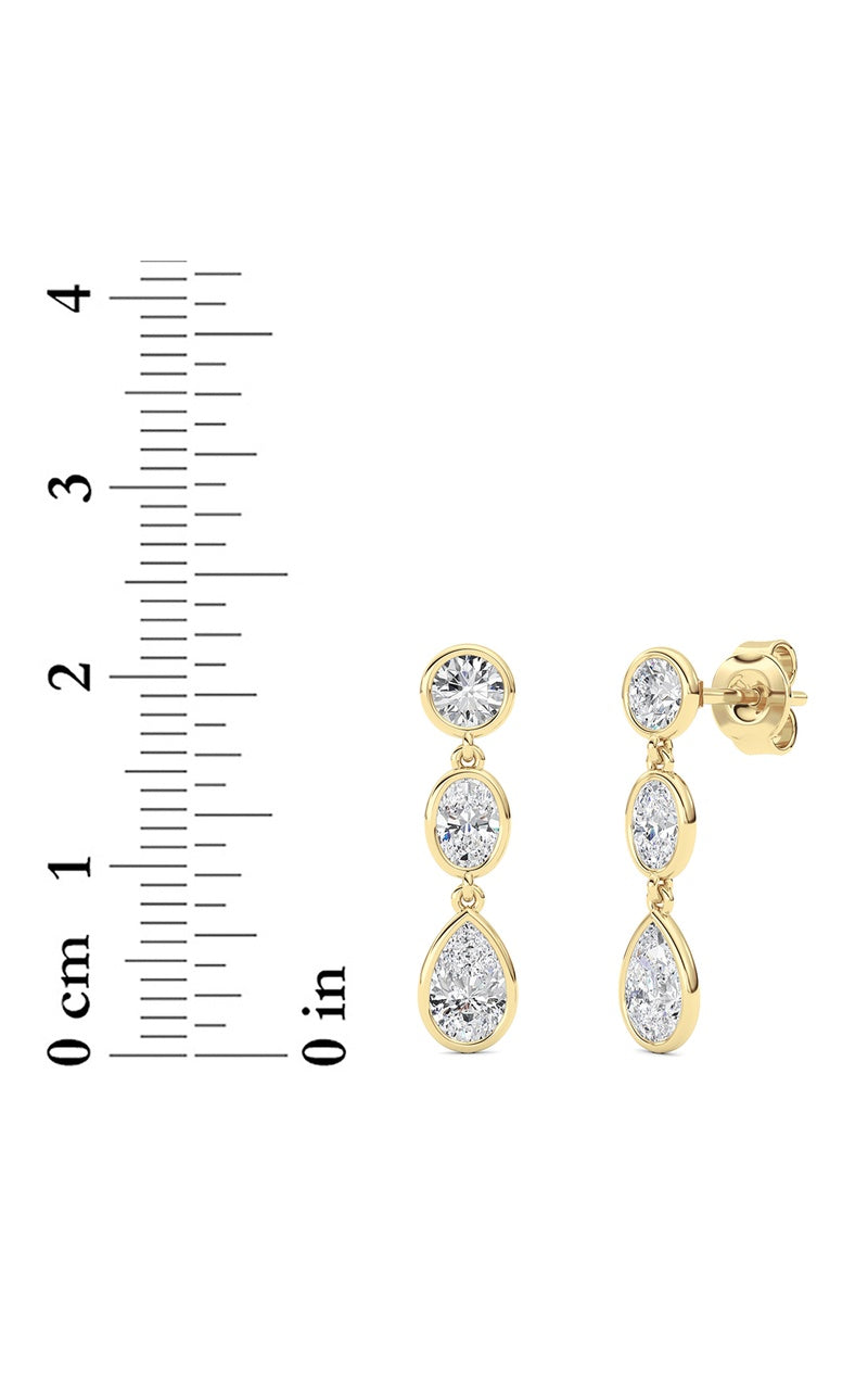 2 Cttw Three Stone Drop Earrings in 14K White Gold, 14K Yellow Gold