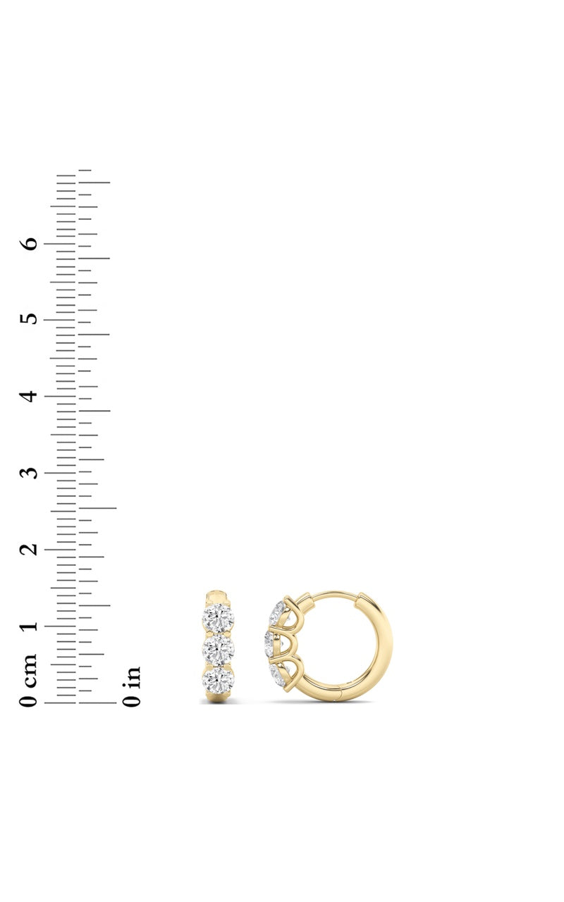 2 Cttw Three Stone Hoop Earrings in 14K White Gold, 14K Yellow Gold