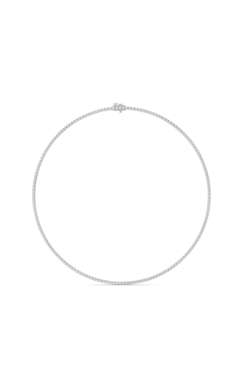 10 Cttw Round Brilliant Tennis Necklace in 14K White Gold Over Sterling Silver, Silver|14K White Gold