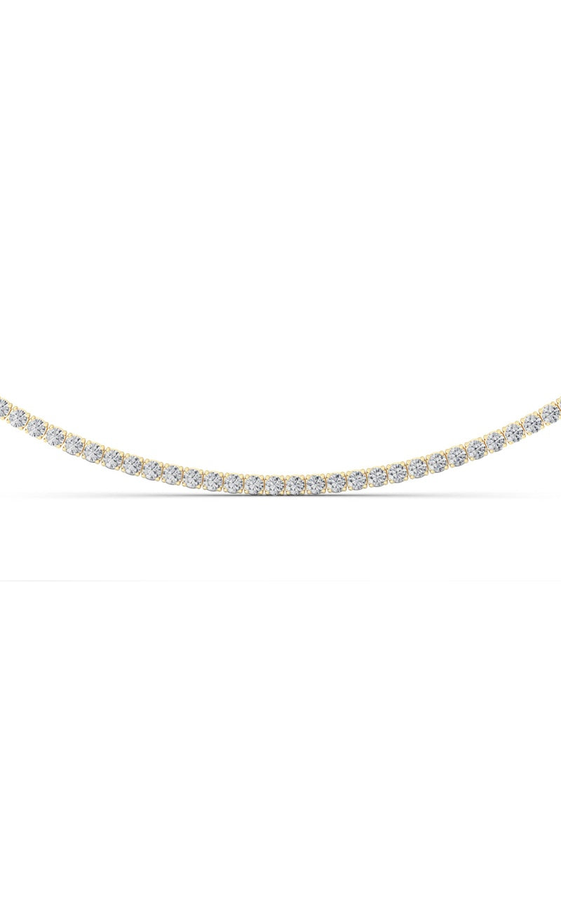 10 Cttw Round Brilliant Tennis Necklace in 14K White Gold Over Sterling Silver, Silver|14K Yellow Gold