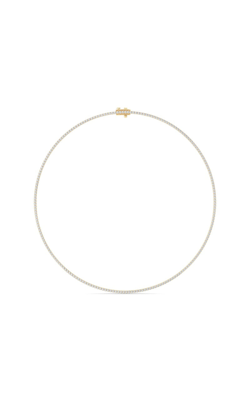 5 Cttw Round Brilliant Tennis Necklace in 14K White Gold Over Sterling Silver, Silver|14K Yellow Gold