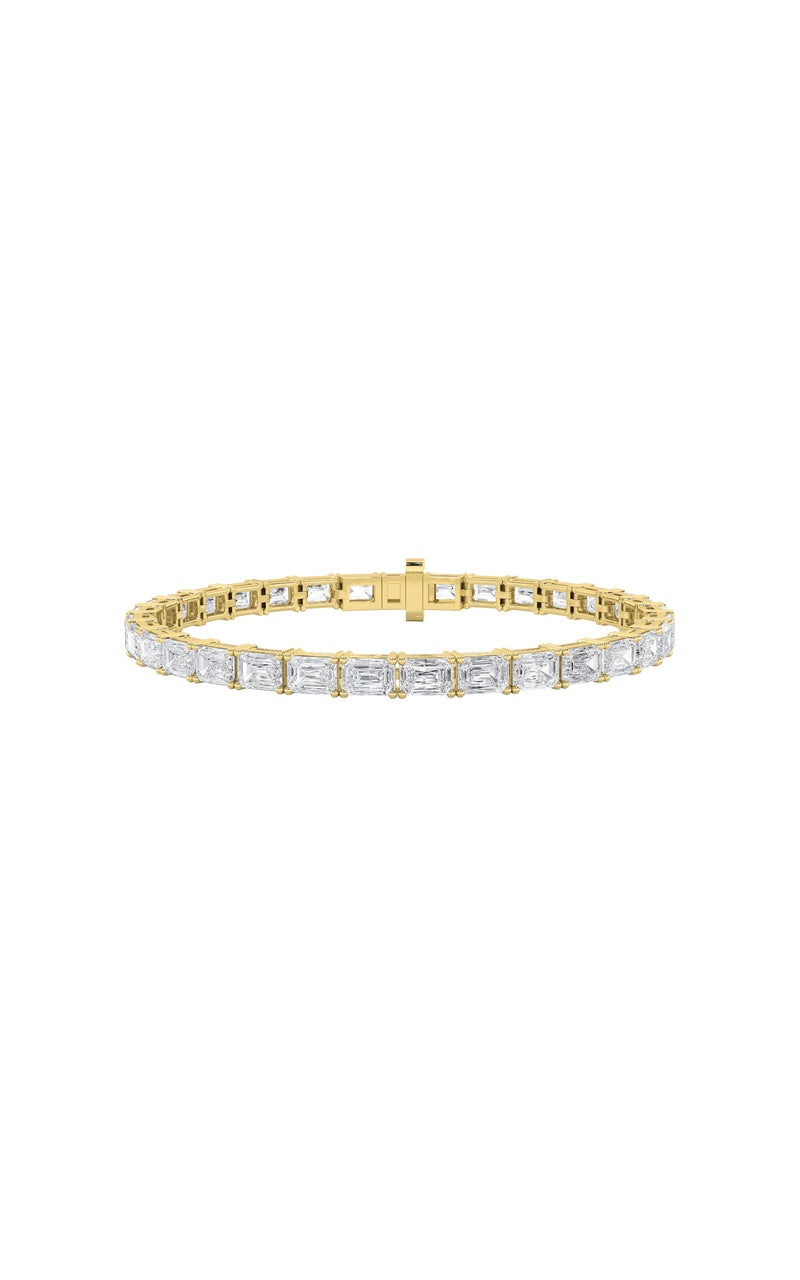 12CTW Emerald Shaped Lab Grown Diamond (F/VS) Tennis Bracelet in 14K Gold
