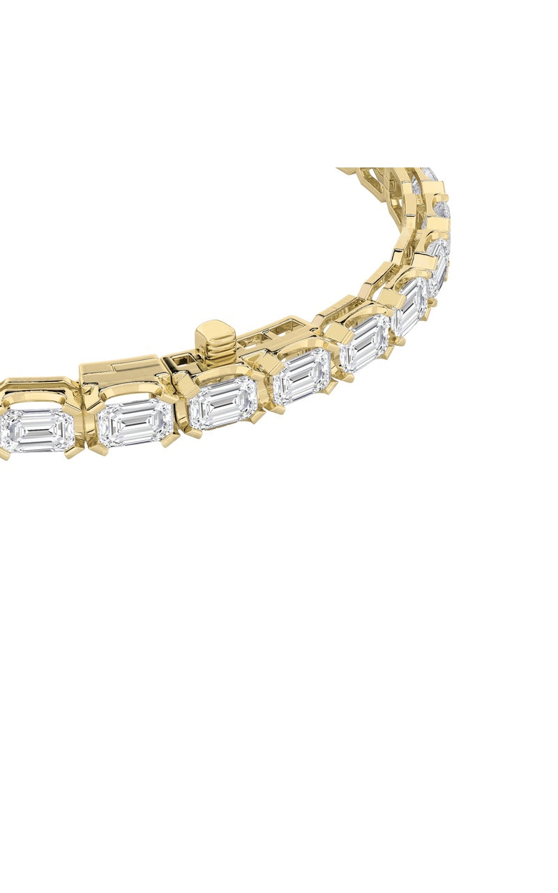 10CTW Emerald Shaped Lab Grown Diamond (F/VS) Tennis Bracelet in 14K Gold, 14K Yellow Gold