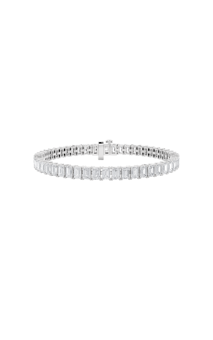 10CTW Emerald Shaped Lab Grown Diamond (F/VS) East West Line Bracelet in 14K Gold
