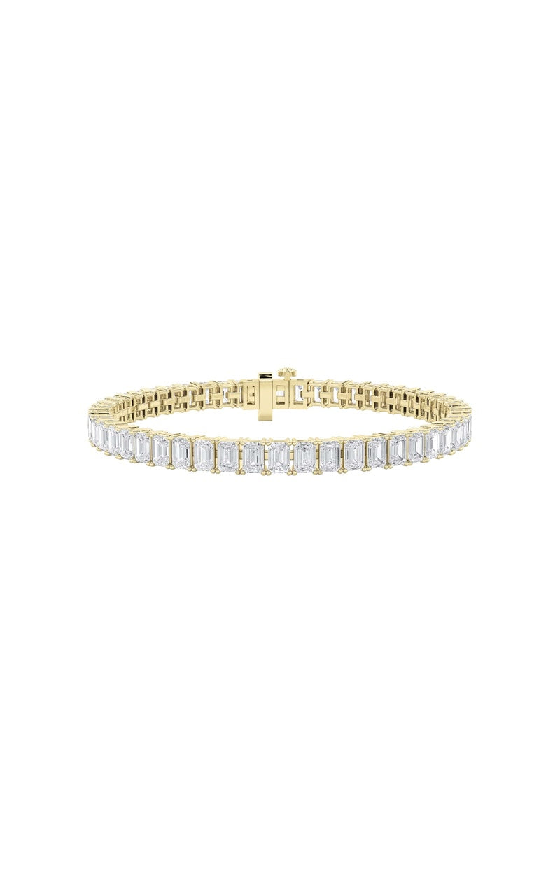 10Cttw Emerald Shaped Lab Grown Diamond (F/VS) East West Line Bracelet in 14K Gold