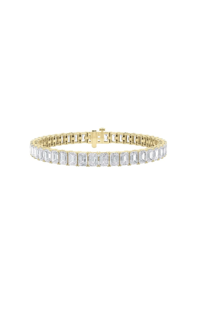 18.5CTW Emerald Shaped Lab Grown Diamond (F/VS) East West Line Bracelet in 14K Gold