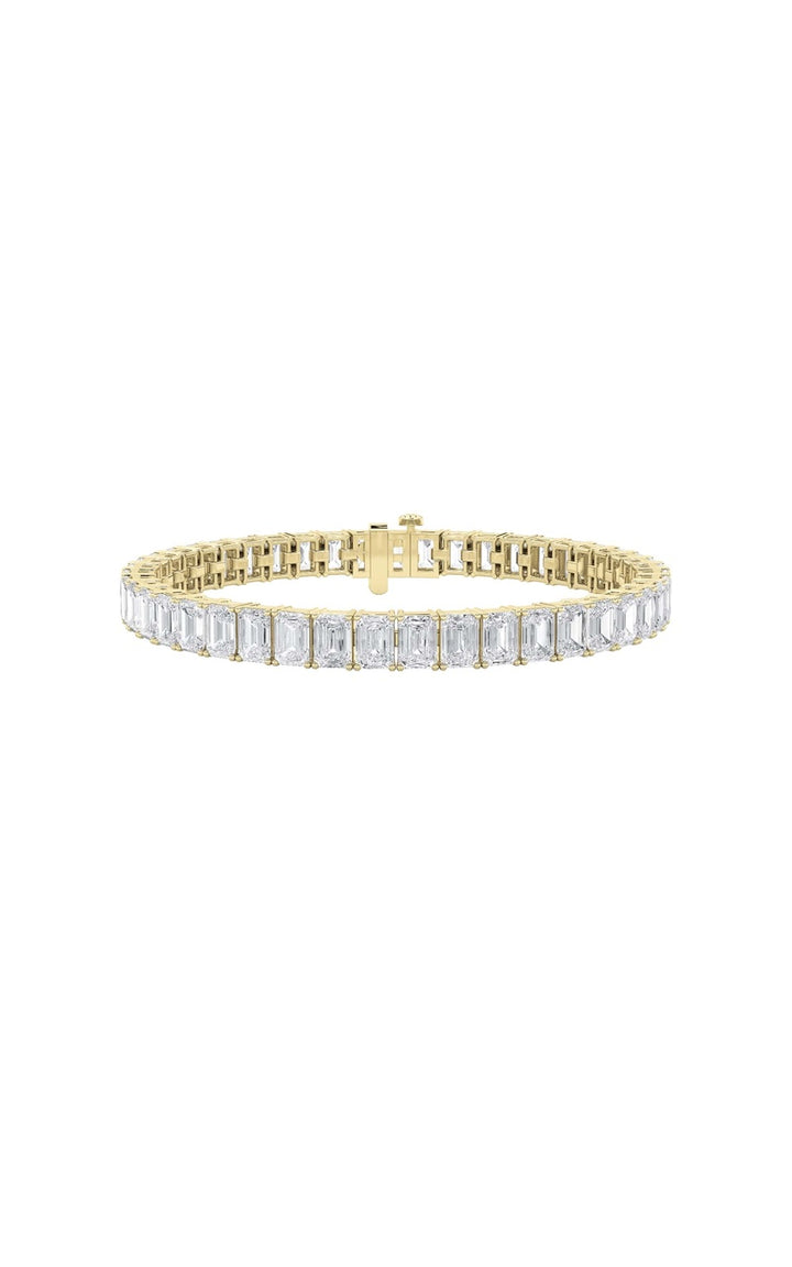 18.5CTW Emerald Shaped Lab Grown Diamond (F/VS) East West Line Bracelet in 14K Gold