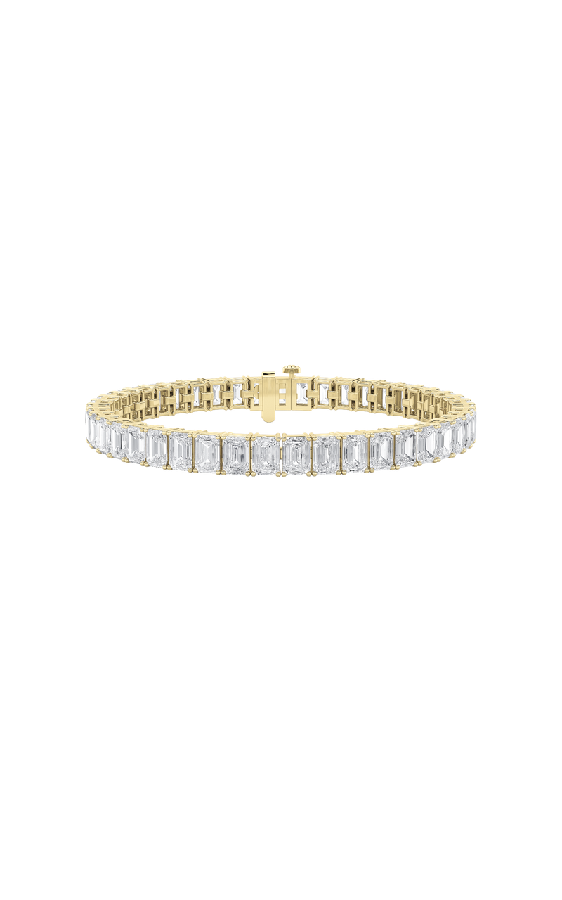 18.5Cttw Emerald Shaped Lab Grown Diamond (F/VS) East West Line Bracelet in 14K Gold