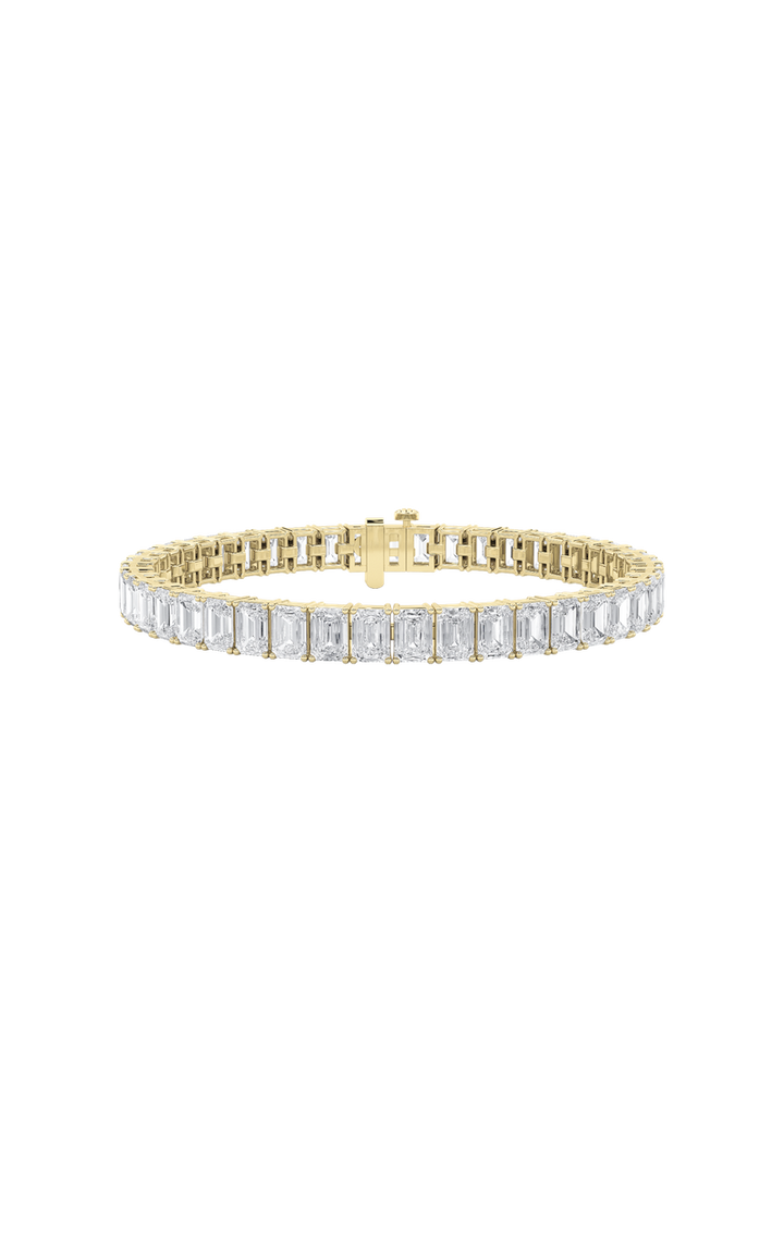 18.5CTW Emerald Shaped Lab Grown Diamond (F/VS) East West Line Bracelet in 14K Gold