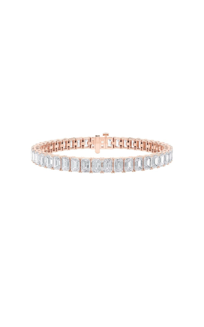 21.5Cttw Emerald Shaped Lab Grown Diamond (G/VS) East West Line Bracelet in 14K Gold