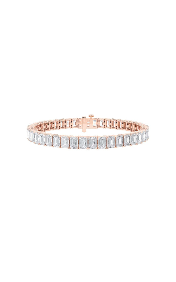 21.5Cttw Emerald Shaped Lab Grown Diamond (G/VS) East West Line Bracelet in 14K Gold
