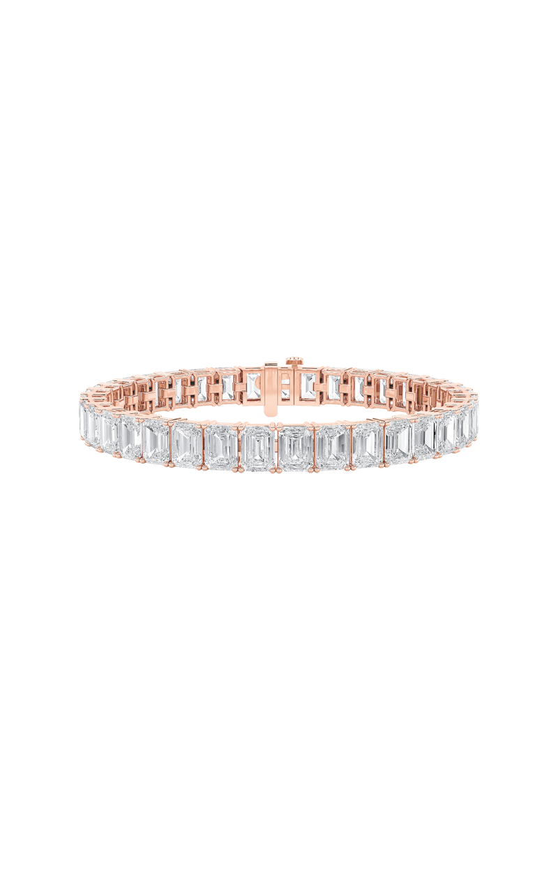 21.5Cttw Emerald Shaped Lab Grown Diamond (G/VS) East West Line Bracelet in 14K Gold